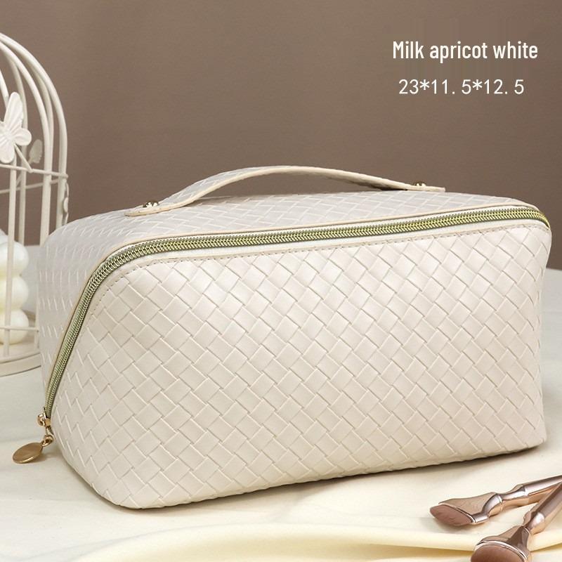 Waterproof PU Leather Checkerboard Makeup Bag: Large-Capacity, Portable Travel Wash Bag