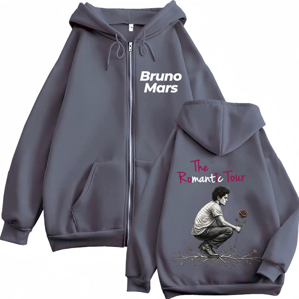 Bruno Mars The Romantic Tour Print Zipper Hoodie Man Woman Fashion Sweatshirts Zip Up Jacket Coats