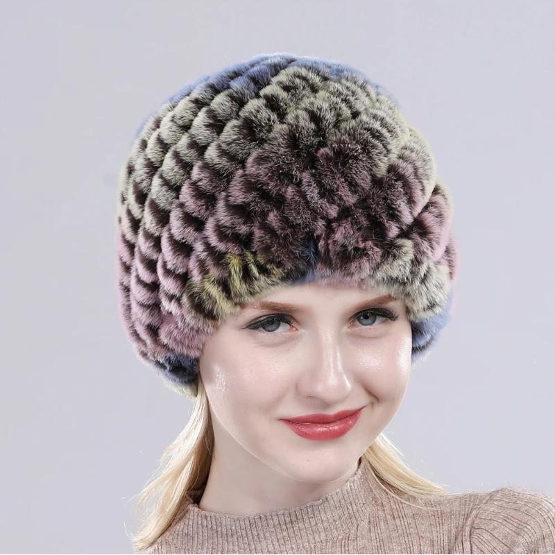 Hot Sale Russian Lady Natural Real Rex Rabbit Fur Hats Women Knitted Outdoor Rex Rabbit Fur Hat New Warm Real Fur Caps