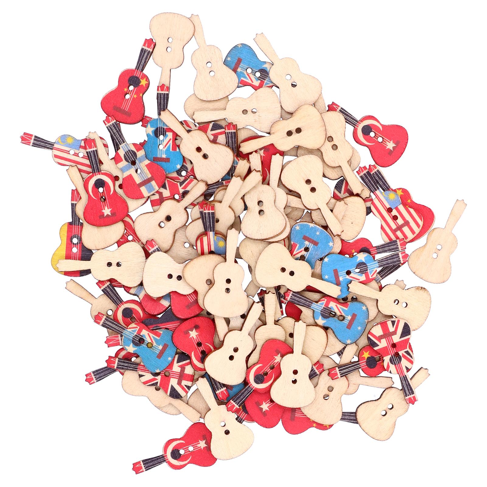 

100Pcs Assorted Wood Buttons Vintage GuitarShape Sewing Button Clothing Supplies