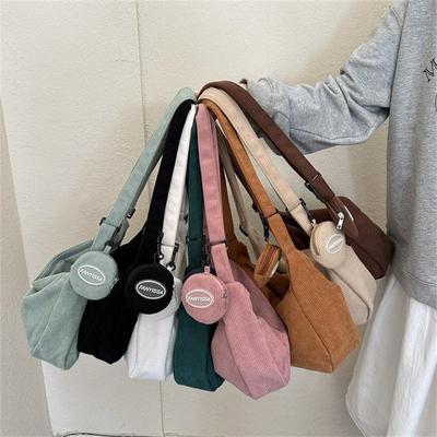 Corduroy Wind Literary Single Shoulder Crossbody Bag Student Casual Hobo Bag With Coins Purse Female Simple Dumpling Bag KTY