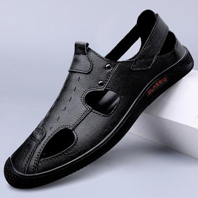 Sommer neue Tasche Kopfbedeckung Fuß atmungsaktiv hohl Leder Schuhe rutschfest weiche Sohle Freizeit Sandalen