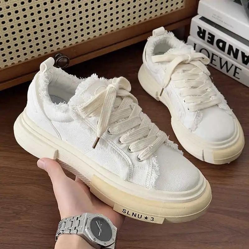 Round Foot With Lacing Men's White Summer Sneakers Chunky Basket Ball Shoes For Men Original Brand Men's Tennis Sport