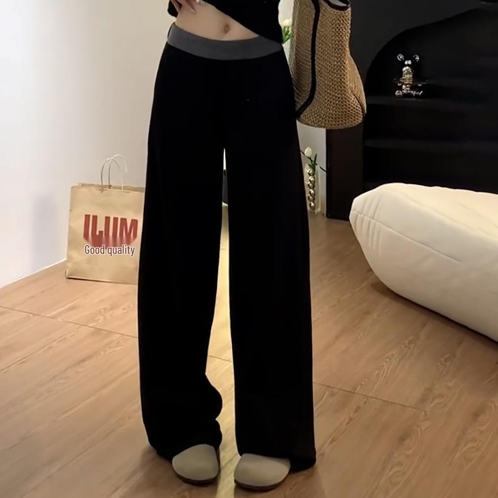 

Women s Autumn Wide-Leg Patchwork Colorblock High-Waist Pants XS for 78-88 lbs