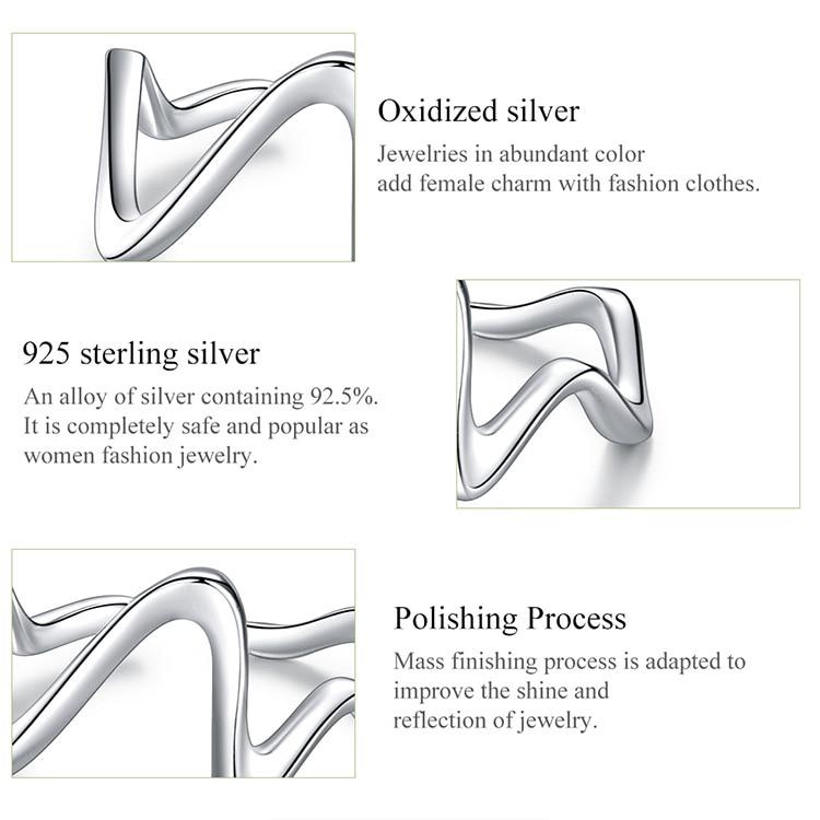 Inel Bamoer din argint 925 gravat cu valuri simple, inele ajustabile pentru degete pentru femei, bijuterii