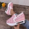 Women's Floral Embroidery Mesh Slip-On Sneakers Casual Comfy Heeled Shoes