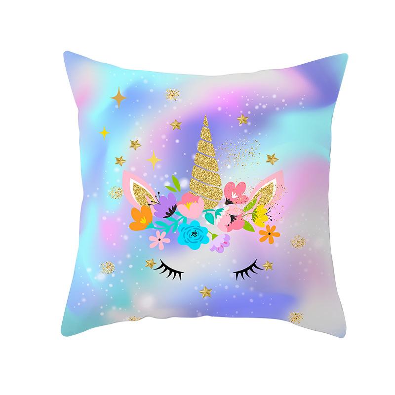 Time Cartoon Home Decor Pillow Purple Unicorn Pillowcase Rainbow Sunrise Sofa Cushion Cover