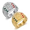Hip Hop HIPHOP Ring Titanium Steel Gold Plated Inlaid with Colored Diamonds Santa Maria Men's Ring