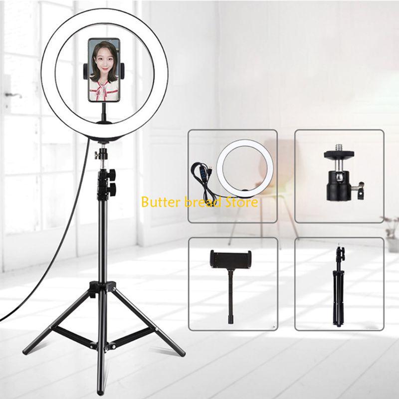 W89C 7.6in LED Selfie Ring Lamp with Tripod Stand and Cellphone Holder for Mobile Phone Live Fill Light Vlog Video Light