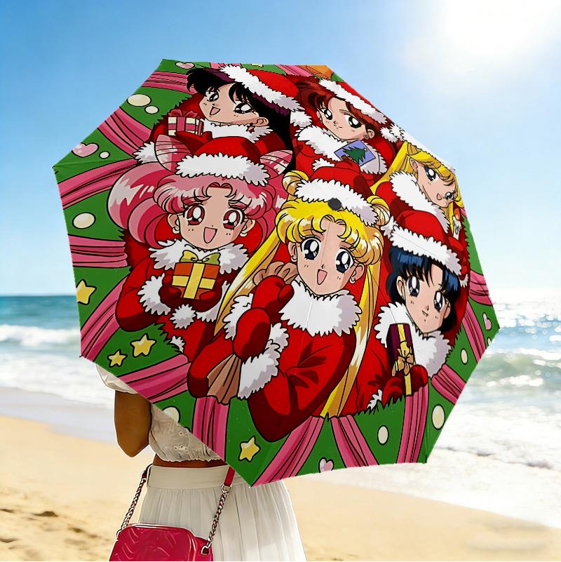 Christmas Friends 8 Ribs 3Fold Black Glue Uv Protection Umbrella Sun Protection Rainproof Compact Folding Umbrella For Travel Daily Use C923407