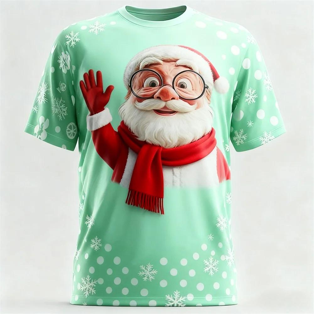 Fun Santa Claus 3D Print Sporty Men T-shirt Casual Loose Street Christmas Party Harajuku Cartoon Cute Short-sleeve Clothing Top