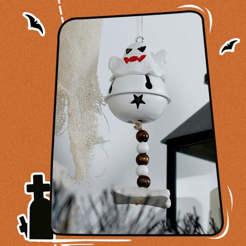 Ghostly Resin Aeolian Bell Ornament Halloween Bell Hanging Decorations For Door Entryway Window Wall Holiday Decoration