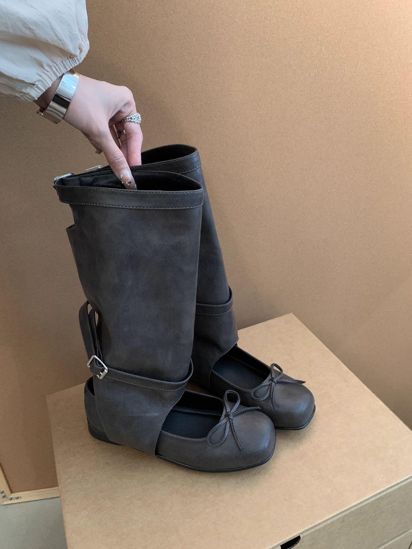 Korean niche pleated stacked pants tube cool boots women s summer thin hollow breathable ballet style high-top cowboy short boots 35 4509₽