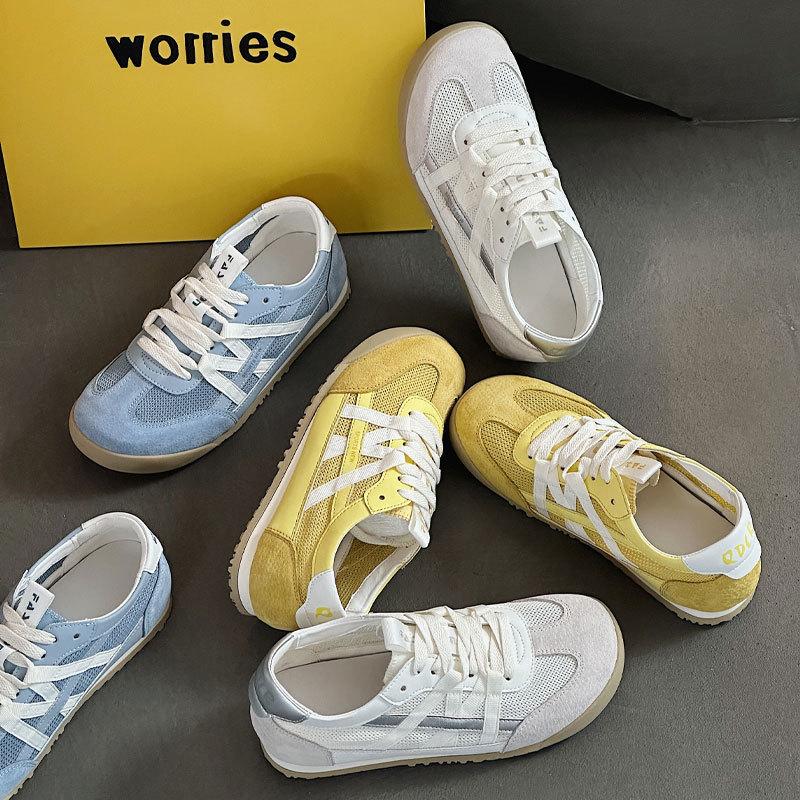 Dexun Shoes Women's New Soft Leather Mesh Retro Sports Shoes Hollow Breathable Forrest Gump Shoes Flat-bottomed Versatile Board Shoes