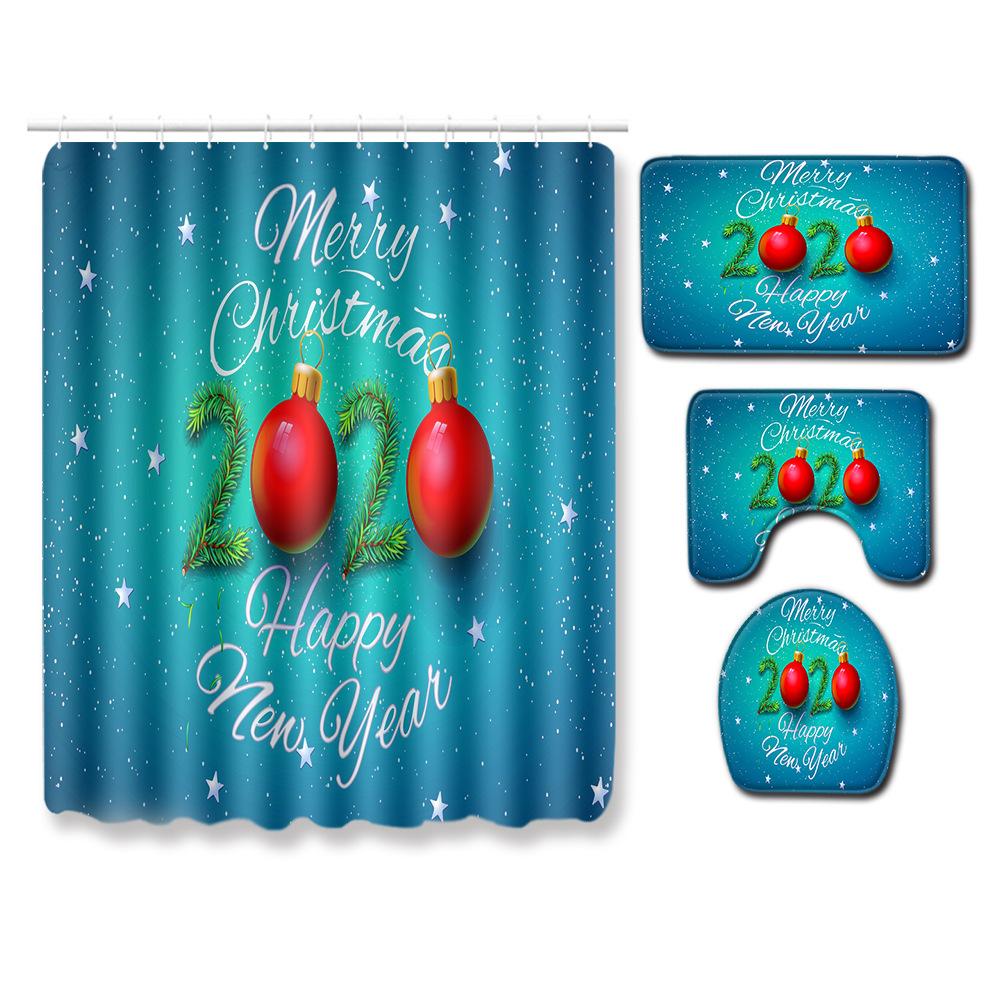 Christmas Toilet Four-Piece Floor Mat Bathroom Non-Slip Door Mat Shower Room Absorbent Carpet