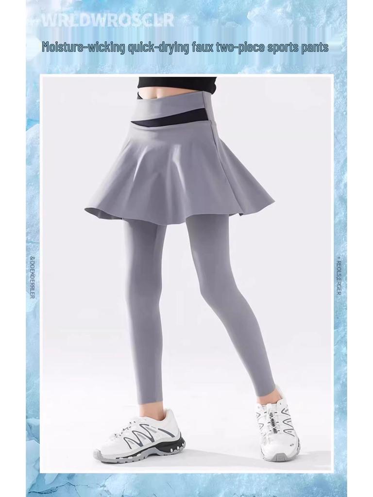 Girls' Quick-Dry Spring & Autumn 2025 Fake Two-Piece Tennis Skort and Yoga Base Shark Pants