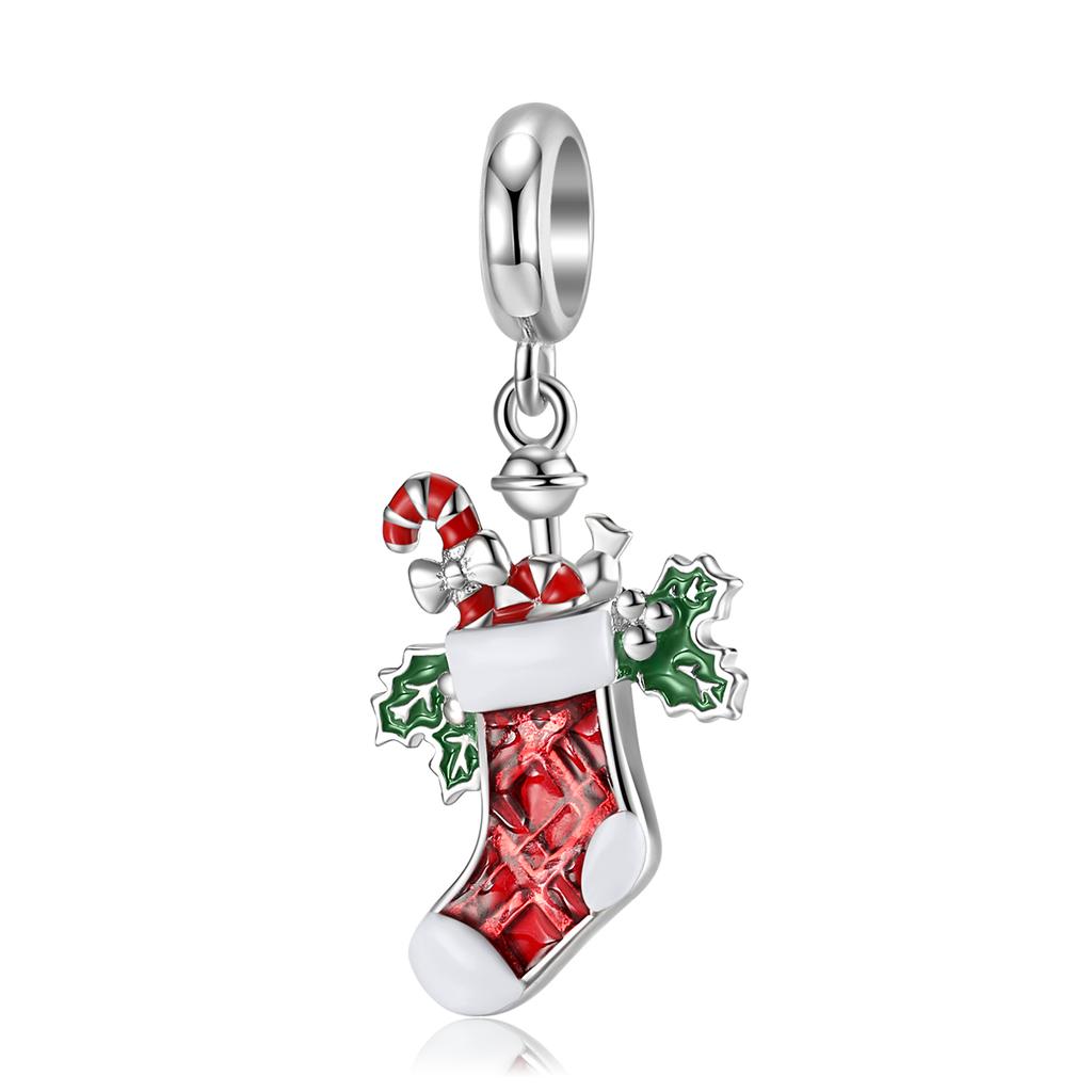 Bell Candy Weihnachtssocken Anhänger Original 925 Sterling Silber Emaille Bead Fit Damen Charm Armbänder Schmuckherstellung Charms Geschenk