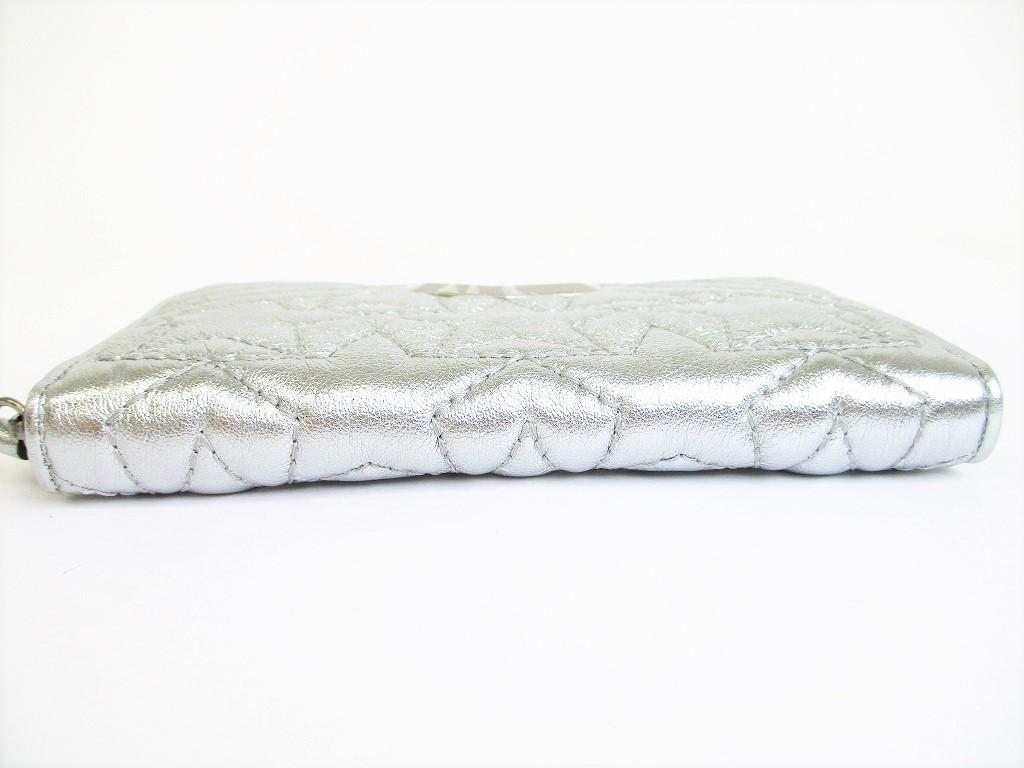 Authentische Jimmy Choo Silber geprägtes Leder Runde Reißverschluss Brieftasche NEFER #8344 Refurbished