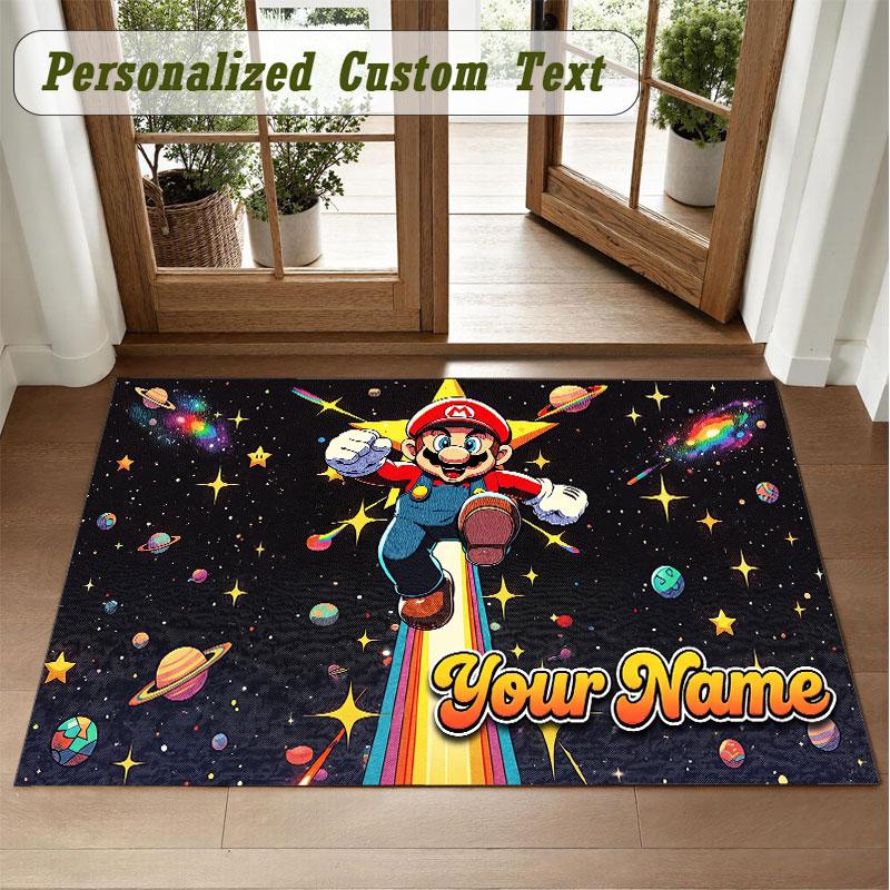 Crystal Velvet Square Rug Custom NameSuper Mario Pattern Non Slip Home Floor Decor Rug
