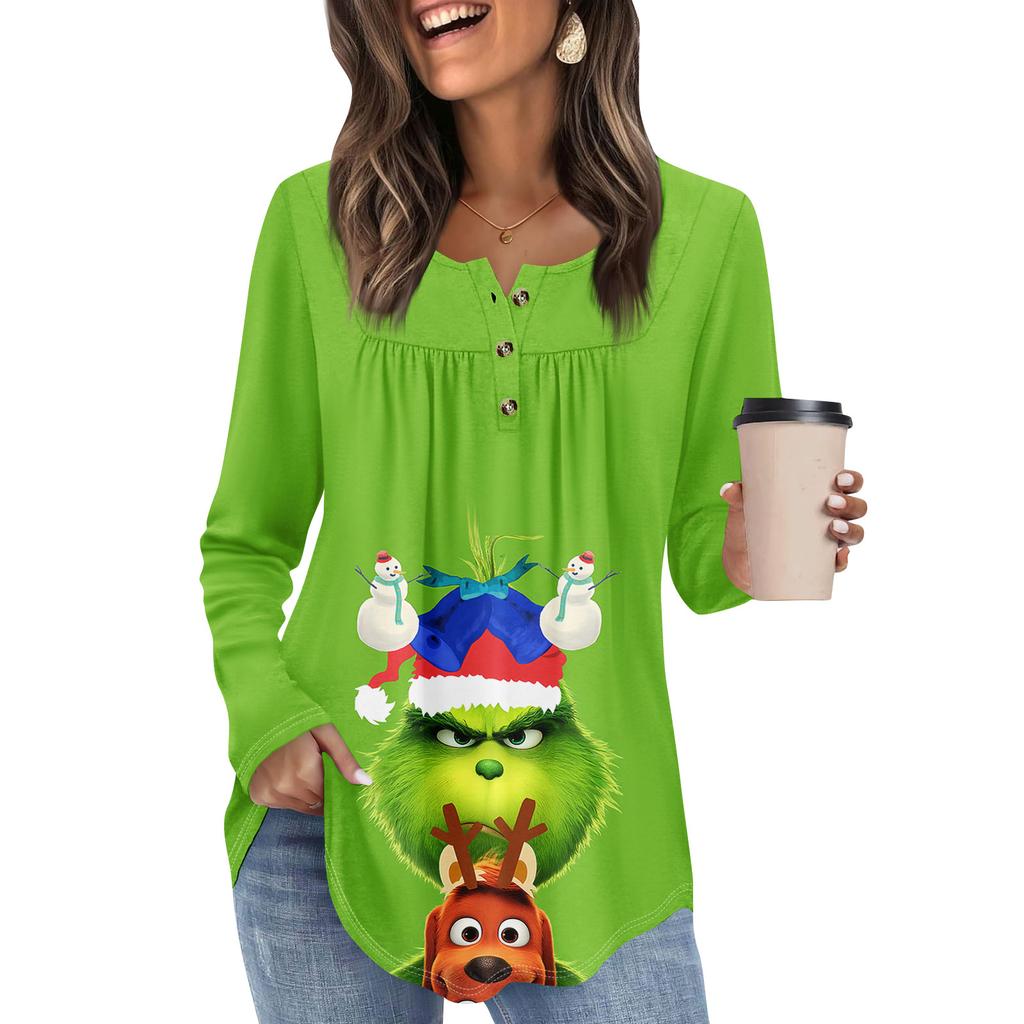 Women's Long Sleeve Tunic Loose Tops Casual Oversized Tops Pleated Tunic Button Down Casual Women's Print Tops