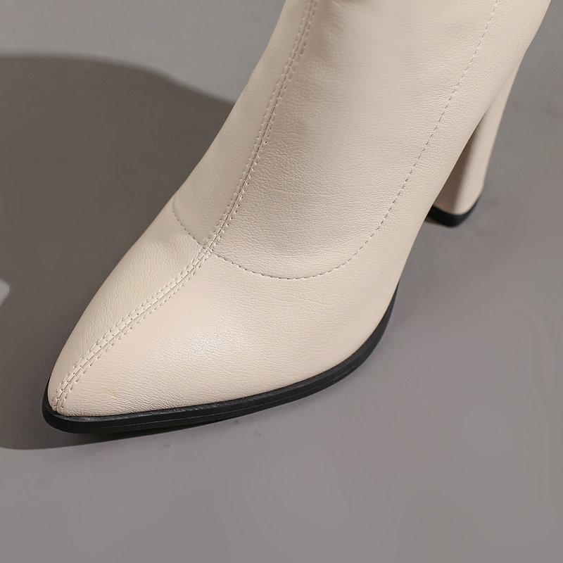 2024 Autumn Winter Over the Knee Boots Women Pointed Toe Stretch Booties Plus Size 34-48 Concise Chunky High Heels Shoes