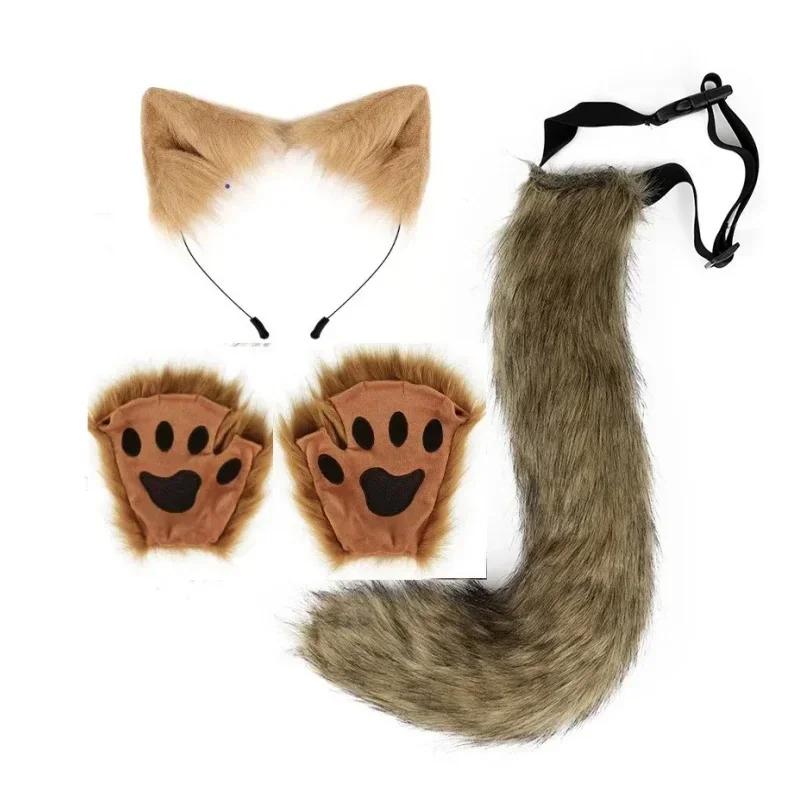Costume Prop Cartoon Animal Ears Headband Hair Hoop Necklace Tail Set Fox Cat Cosplay Halloween