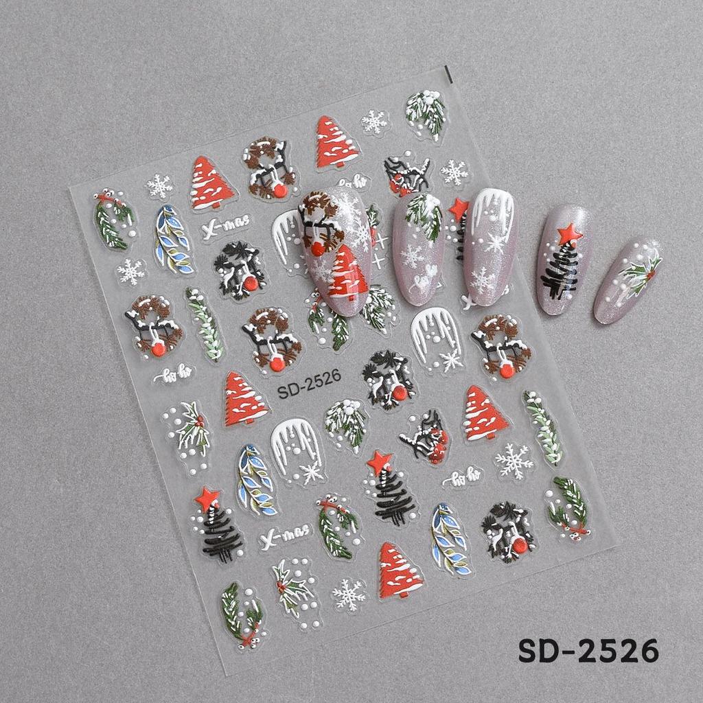 3D Embossed Christmas Nail Stickers - Santa, Tree, Snowflake & Reindeer Decor