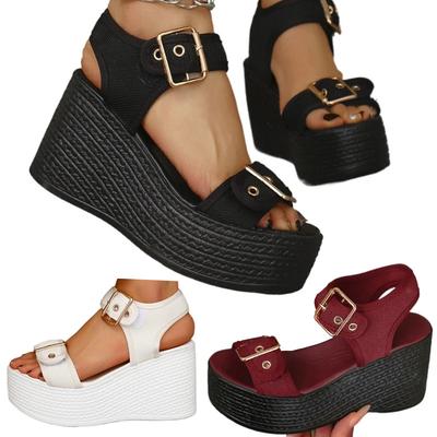 Dicker Boden Damen Keilabsatz Sandalen Sommer 2025 Schnalle Riemen Klobige Plateau Sandalen Frau Mode Plus Größe Strand Sandalias