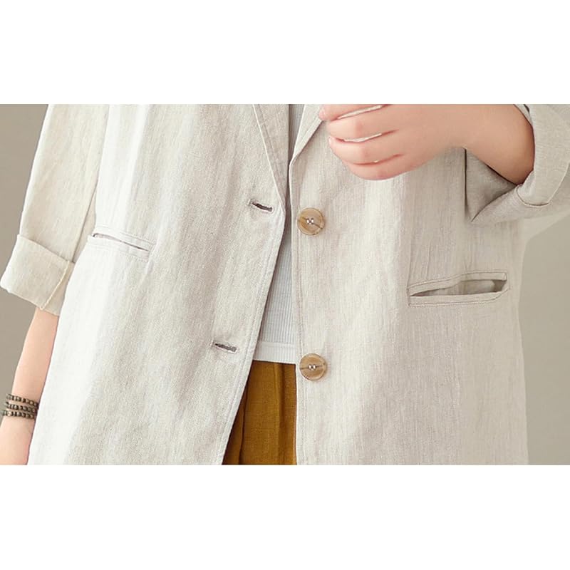 [JHIJSC] ladies jacket spring formal tailored jacket cotton linen Thin Fashionable big size (JP, alphabet, XL, blue)