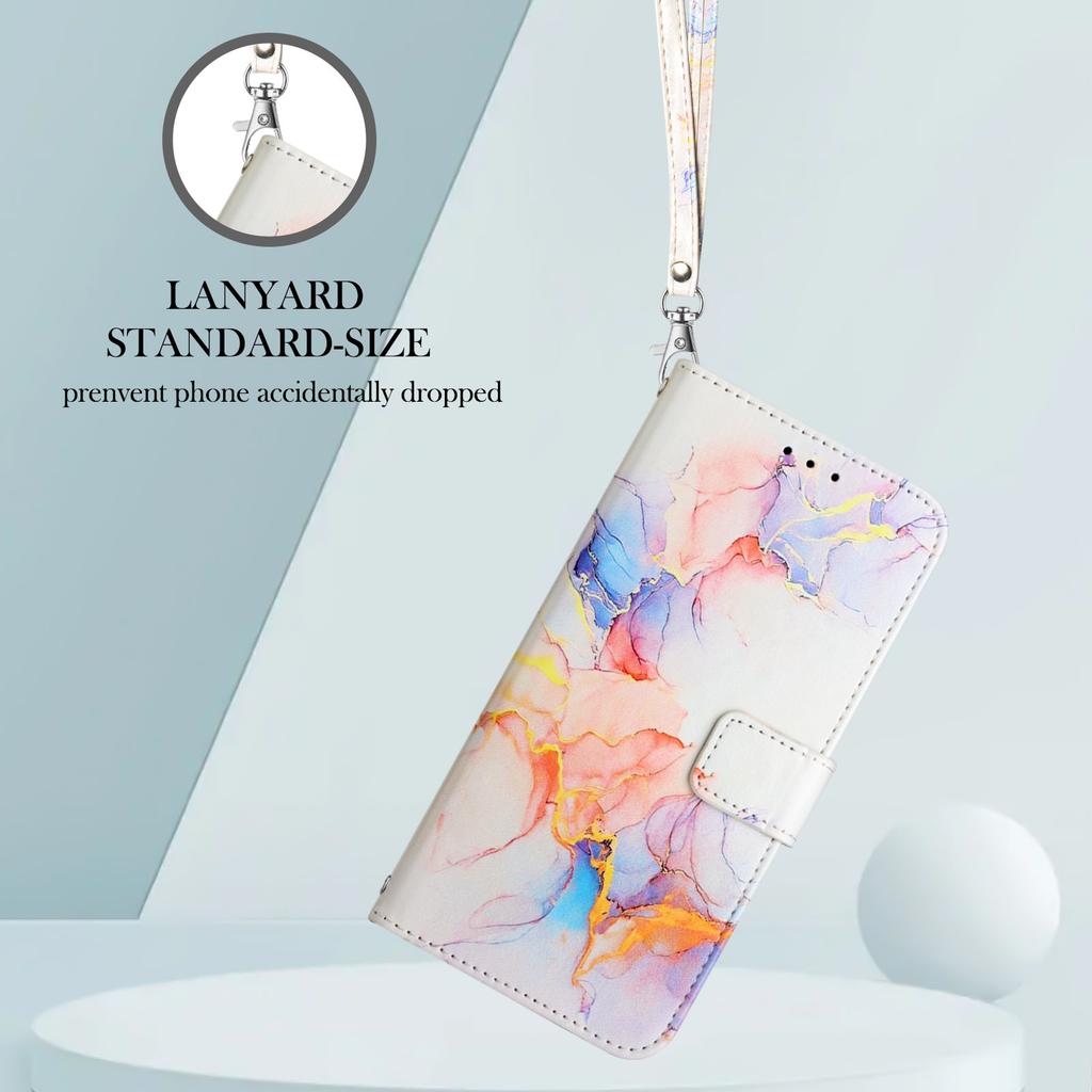 For Motorola Moto E14 4G/G04 4G/G04s 4G/G24 4G Case with Strap Marble Pattern Leather Phone Cover Card Holder