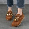 Johnature Retro Flats With Beaded Genuine Leather Lace-up Soft Soled Lightweight Women's Shoes