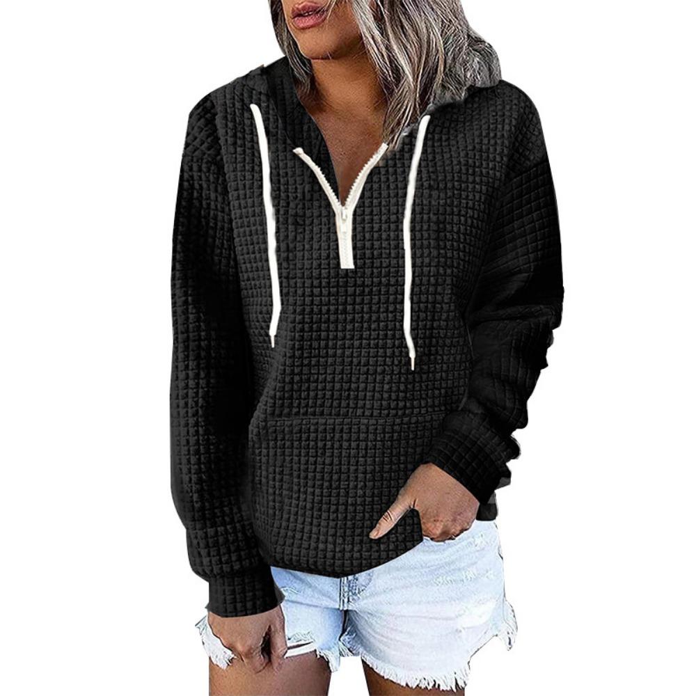 Женская осенне-зимняя мода вафельные толстовки с капюшоном с длинным рукавом толстовка — фото 6