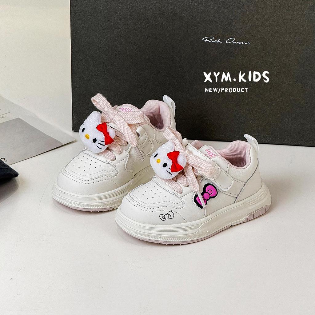 Spring 2026 Girls' Korean Style Lightweight White Canvas Shoes with Cute Kitty Design