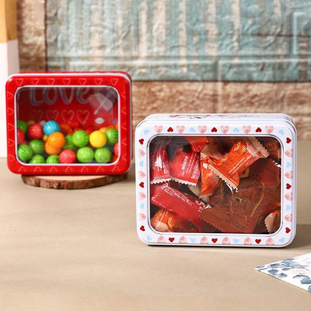 Tinplate Storage Box Valentine's Day Treats Container Tinplate Cookie Box With Clear Window For Food Candy Snack Chocolate