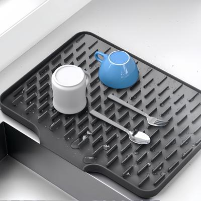 Silikon Abtropfmatte Dicke Geschirrtrockenmatte mit Ablauf Hitzebeständig Rutschfest Bar Spüle Trockenpad für Arbeitsplatten