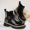 Luxury Leopard Thick Bottom Leather Ankle Boots Women  Winter Metal Buckle Designer Chelsea Boots Punk Woman's Short Booties