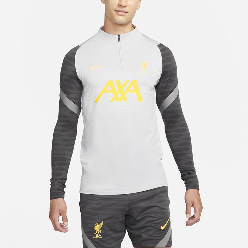 Nike Half-Zip Quick-Dry Long-Sleeve Soccer Jersey, Liverpool 21-22 Men Tops Light-Grey DC7771-017