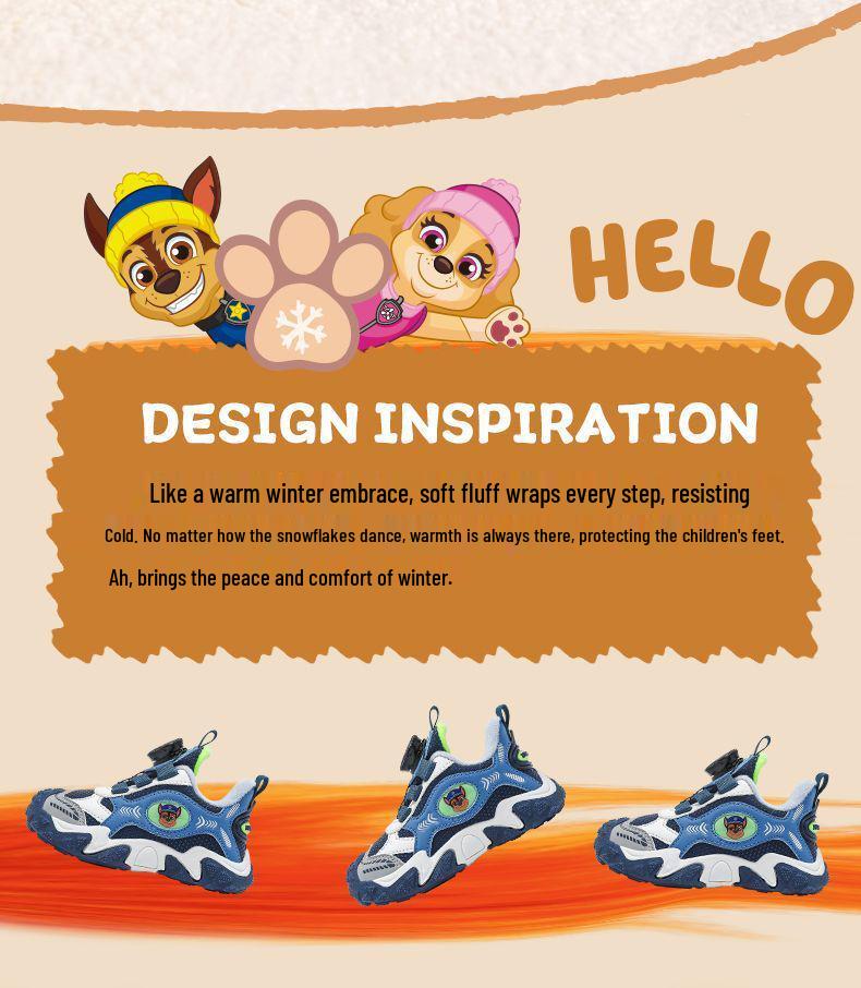 2025 Paw Patrol Boys' Shoes: New Chinese Style with Rotary Button, Two-Layer Cotton, Plus Velvet, Autumn/Winter Collection