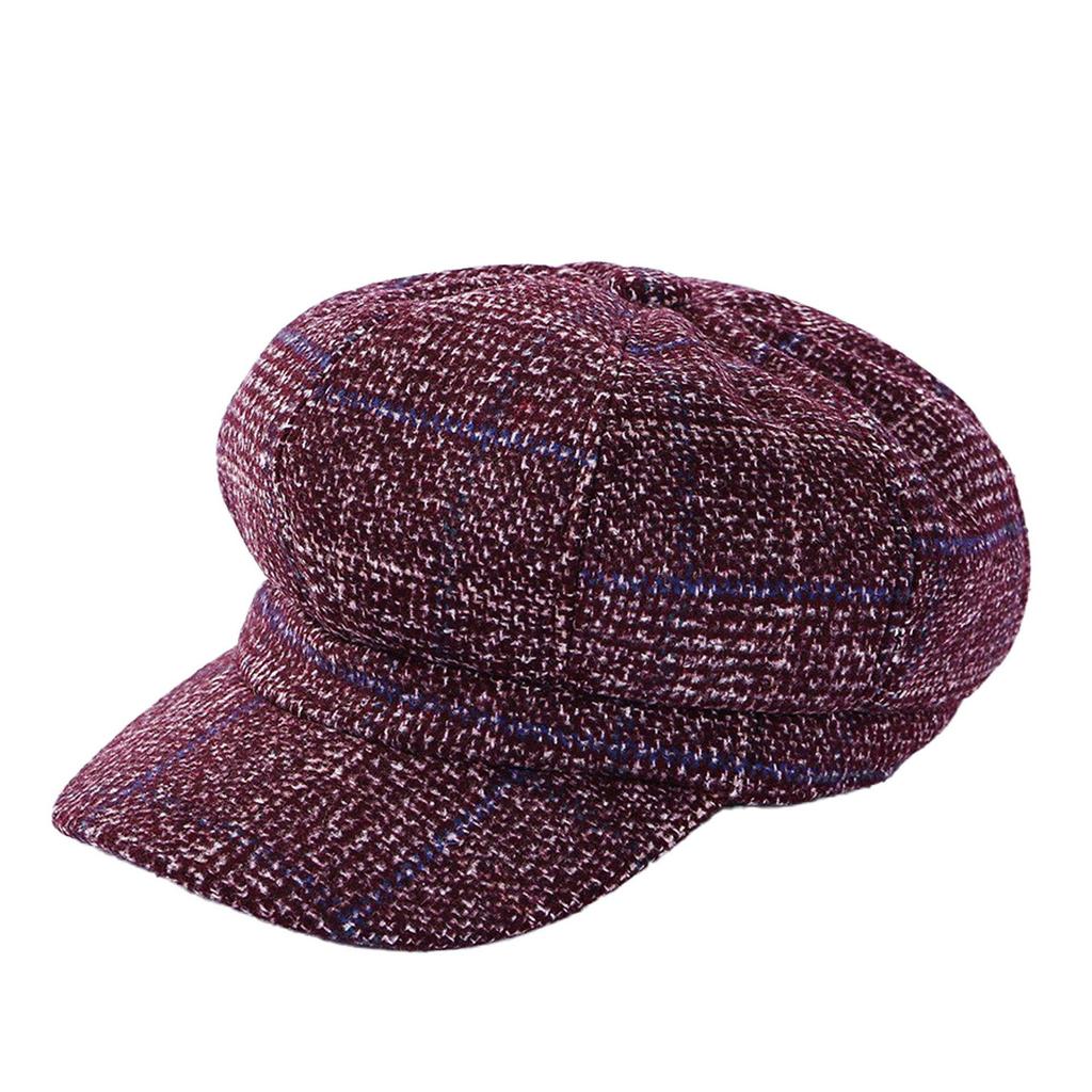 Women's Retro Plaid Wool Beret - Autumn/Winter Versatile Octagonal Hat
