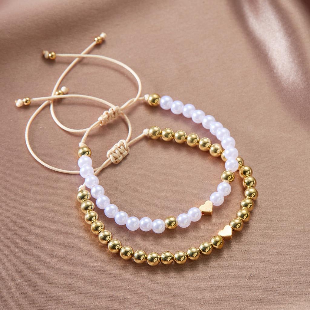 Artificial Pearl Beaded Bracelet With Geometric Oval Design For Womens Fashion Accessory