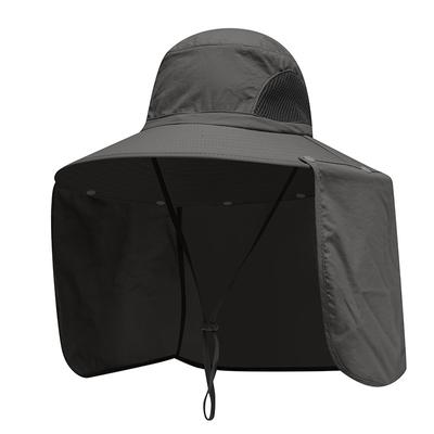 Detachable Men Fishing Cap with Shawl 10CM Large Brim Bucket Hat Outdoor Face Neck Protection Sun Hat Waterproof Anti-UV Panama