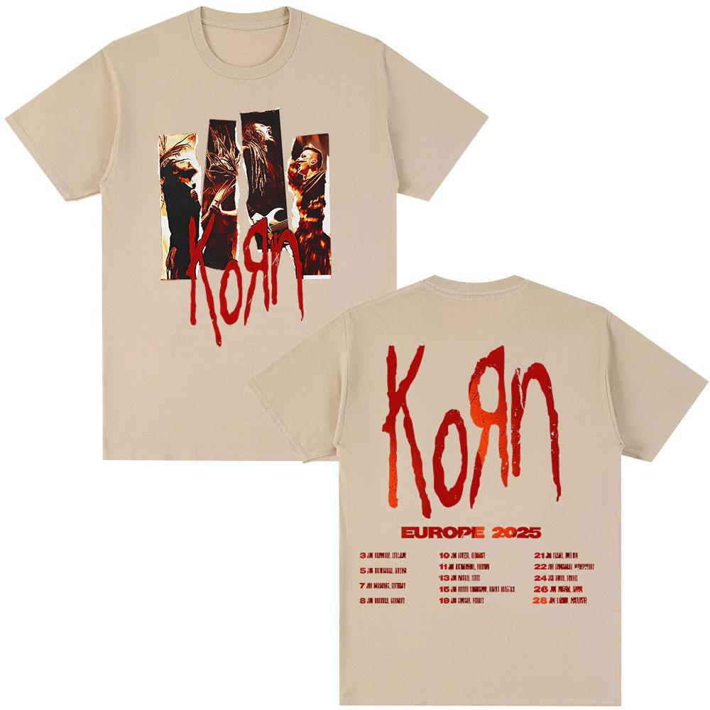 Korn Europe Tour 2026 Merch Tshirt Metal Gothic Rock Band Tees Unisex Women Vintage Oversized Y2K Short Sleeve Tshirt Streetwear M