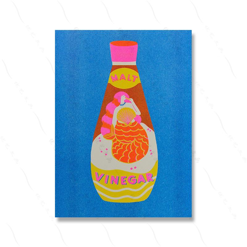 

August Flower Retro Mushroom Vinegar Wall Art Canvas Painting Nordic Poster Print Picture Vintage Living Kitchen Room Home Decor 21x30cm No Framed