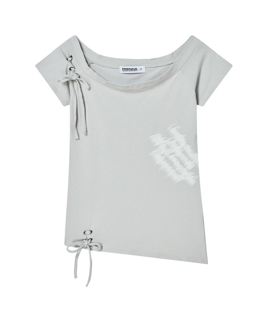 PRENDA Corset Detail One-Off-Shoulder Short Sleeve Gray