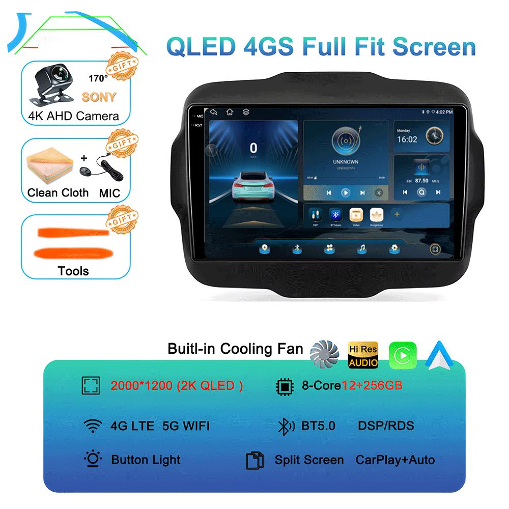 Car Radio Android 14 Carplay For Jeep Renegade 2016 2017 2018 2019 2020 Navigation GPS Multimedia Player Stereo WiF+4G 360Camera