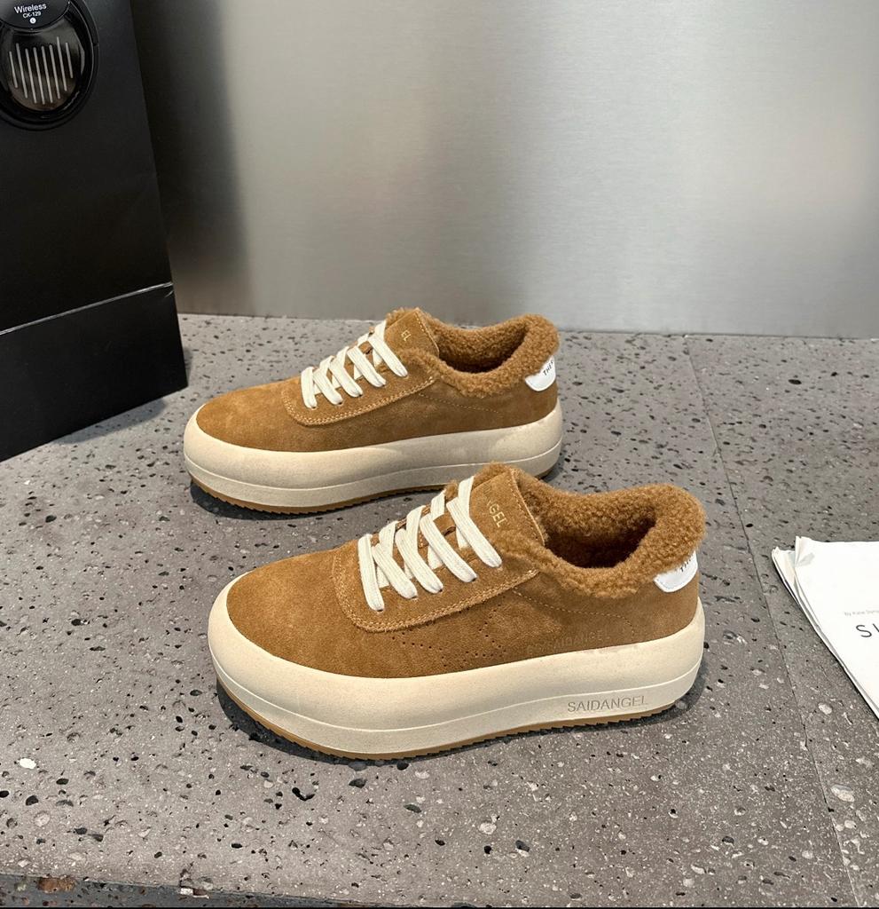 Frosted Leather Dirty Shoes Women's Velvet Thick Baseplate Shoes Autumn and Winter New Retro Casual Sports Warm Cotton Shoes