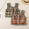 Womens Corduroy Vest With Embroidered Floral Warm Fleece Lined Short Sleeveless Outdoor Camping Waistcoat