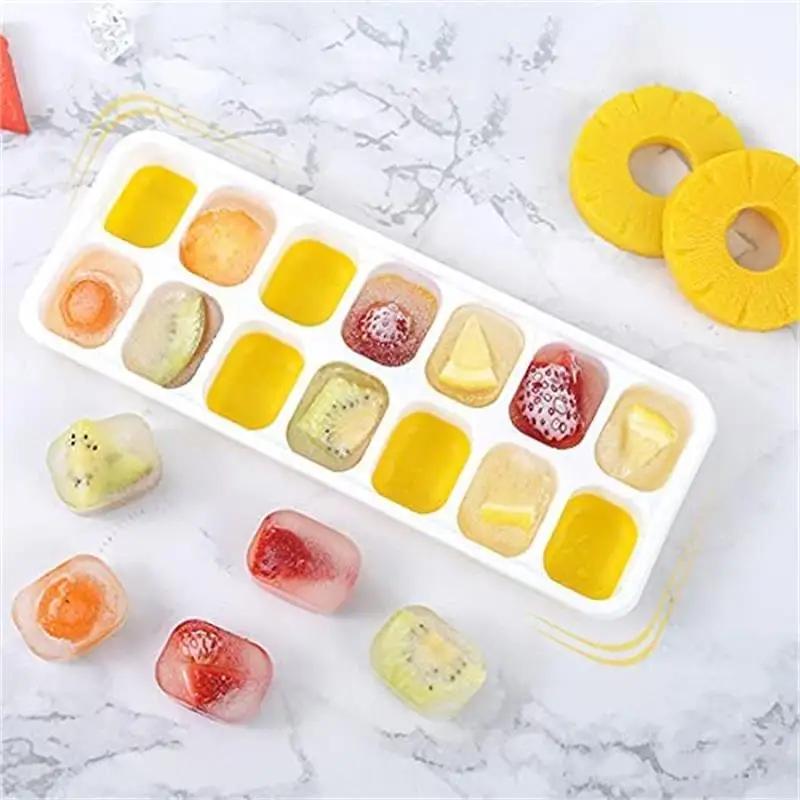 14 Grids Ice Cube Trays Reusable Silicone Ice Cube Mold Fruit Ice Maker with Removable Lids Kitchen Tools Freezer Summer Mould