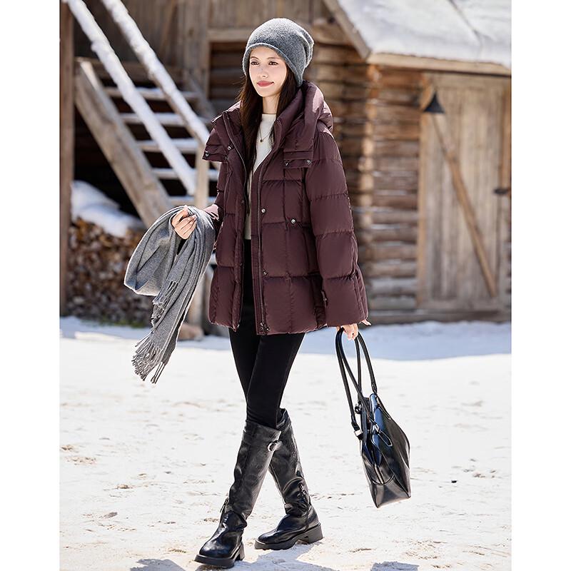 Elegante Damen-Daunenjacke mit Kapuze, mittellang