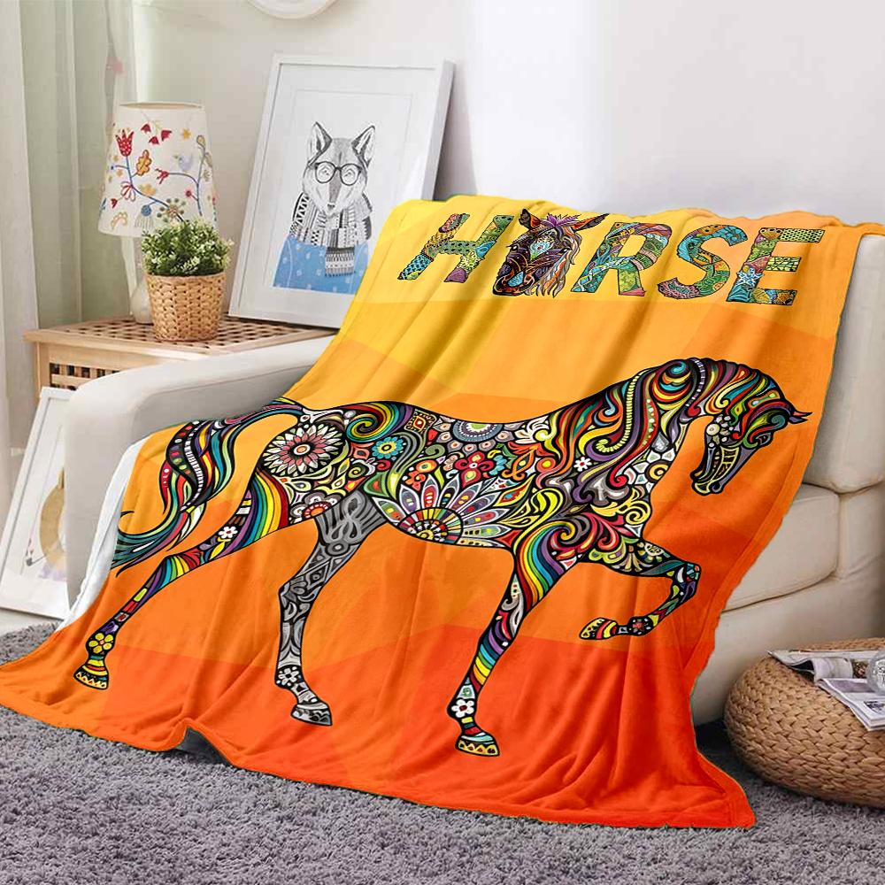 1Pc Colorful Horse Artwork Blanket Soft And Comfortable Casual Warm Camping Travel Christmas Halloween Xmas Gift M924445